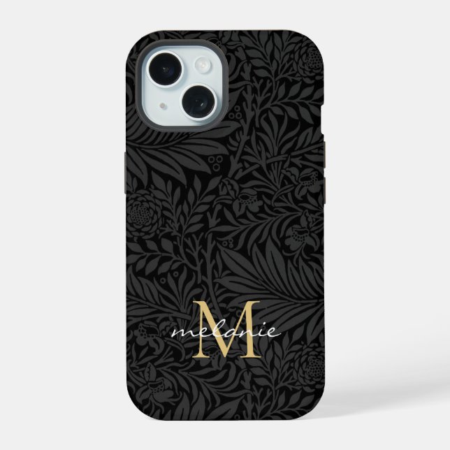 Monograma de Letra com Floral Preto Elegante (Verso)