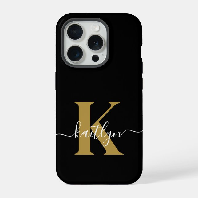 Monograma de Letra de Forma Elegante Preto e Doura (Verso)