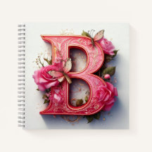 Monograma de Letra Floral Elegante B Rosa Pink Esp