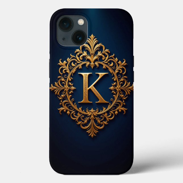 Monograma de Letra K Dourada Elegante (Verso)