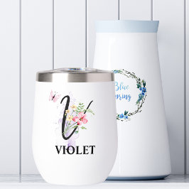 Monograma de Letra V em Elegant Script com Nome Pe