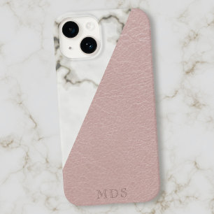 Monograma de mármore moderno blush de couro azul