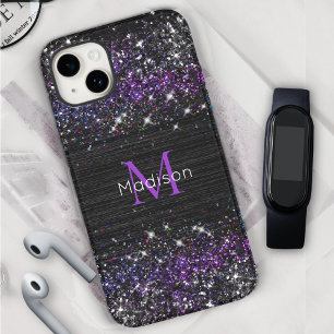 Monograma de metal brilhante preto roxo