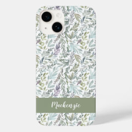 Monograma de Nome Aquarela Botânica Verde Azul