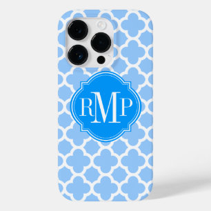 Monograma de padrão branco e azul de quatrefoil