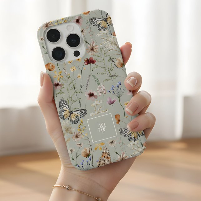 Monograma de padrão de flores silvestres em aquare (Criador carregado)