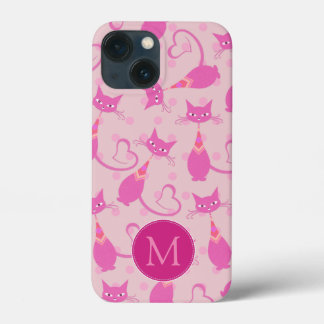 Monograma de Padrão de Gato Sonolento Rosa Girly