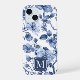 Monograma de Padrão Toile Floral Azul Vintage
