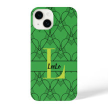 Monograma de padrões de corações verdes e personal