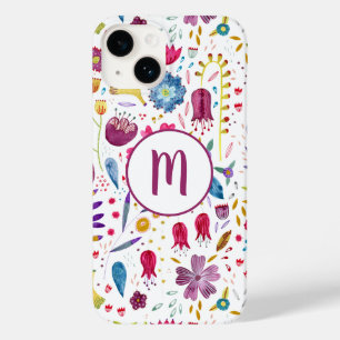 Monograma de pintura com flor moderna em aquarela