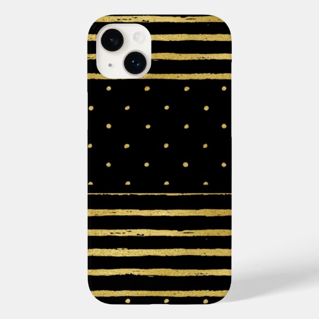 Monograma de Pontos Dourados Striped - iPhone 14 (Verso)