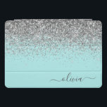 Monograma de Prata Leve Azul Aqua<br><div class="desc">Azul Aqua - Caso de Laptop do Nome do Monograma do Script Glitter Glitter de Coletor de Tela e Silver Sparkle. Isto faz o doce e perfeito aniversário de 16 anos, casamento, chá de panela, aniversário, chá de fraldas ou festa de solteira presente para alguém que ama luxo de luxo...</div>