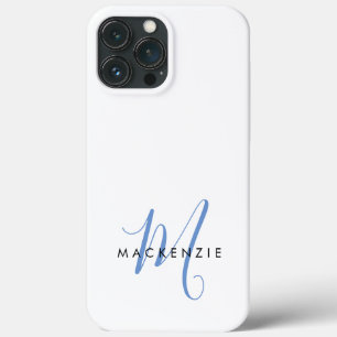 Monograma de Script Azul Branco Moderno Elegante