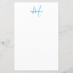 Monograma de Script Azul do Céu Branco Moderno Ele
