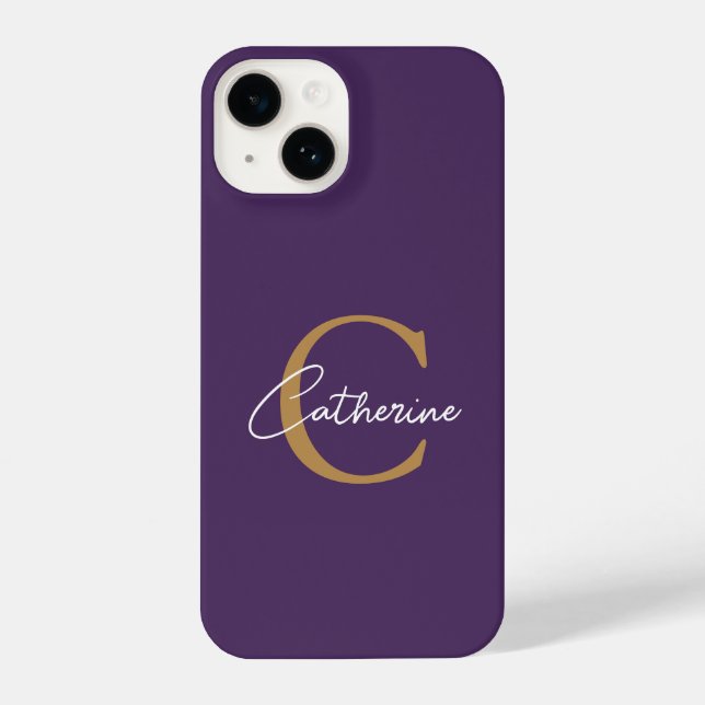 Monograma de Script Dourado e Roxo Elegante Minima (Verso)