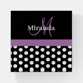 Monograma de Script Roxo Bolinhas Branco Preto