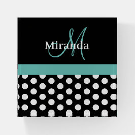Monograma de Script Verde Teal Bolinhas Branca Pre