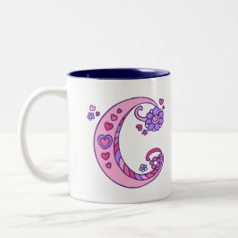 Monograma decorativo Corações C e flores caneca ro