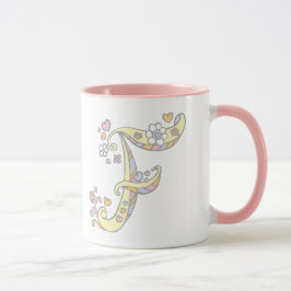 Monograma decorativo de corações e caneca de flore