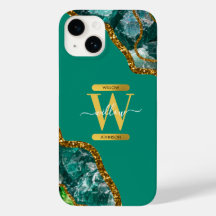 Monograma do Emerald Green & Dourado Agate Geode