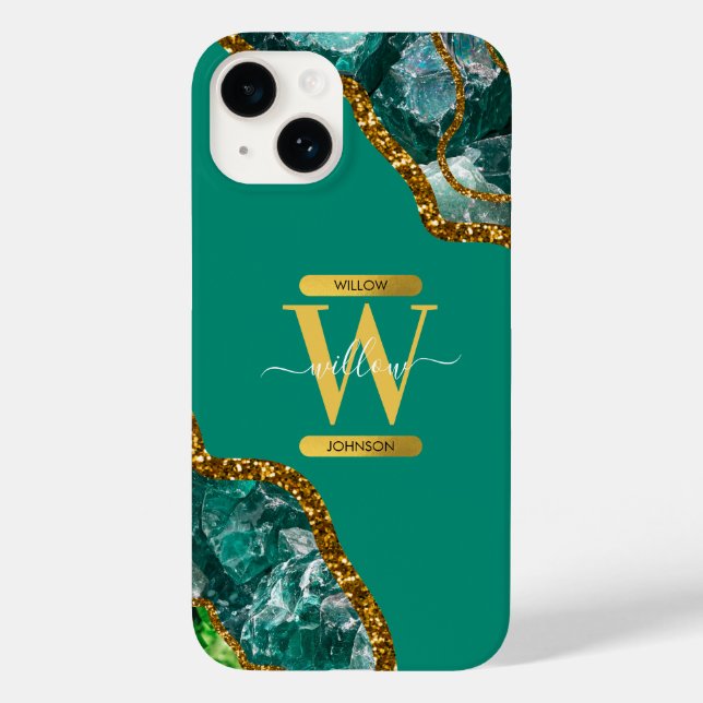 Monograma do Emerald Green & Dourado Agate Geode (Verso)