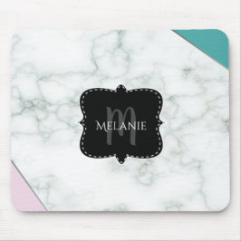 Monograma do Mouse Pad Pink Aqua Marble