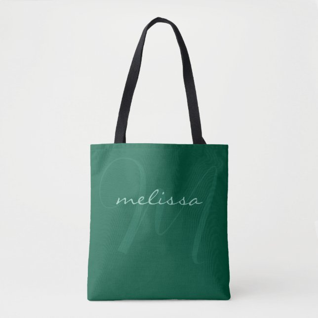 Monograma do nome simples do Tote Bag Verde (Frente)