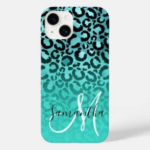 Monograma do Ombre Leopardo Turquesa Brilhante
