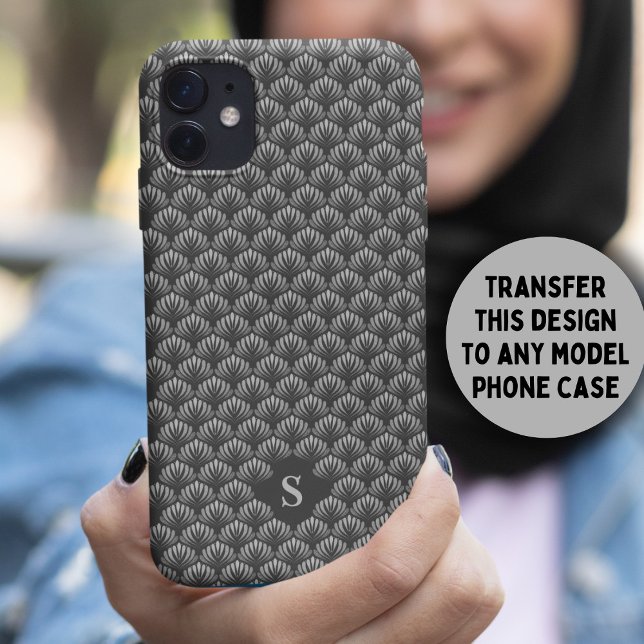 Monograma do Padrão Floral Retro Branco Elegante P (Criador carregado)