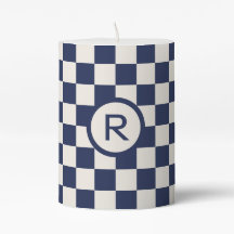 Monograma do Padrão Verificado com Creme Azul Mari