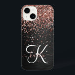 Monograma do Sparkle preto com brilho Dourado com<br><div class="desc">Personalize facilmente essa elegante design de capa de telefone com a moda de com brilho bonito de ouro rosa em um fundo metálico escovado preto.</div>