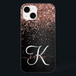 Monograma do Sparkle preto com brilho Dourado com<br><div class="desc">Personalize facilmente essa elegante design de capa de telefone com a moda de com brilho bonito de ouro rosa em um fundo metálico escovado preto.</div>