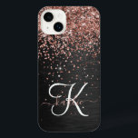 Monograma do Sparkle preto com brilho Dourado com<br><div class="desc">Personalize facilmente essa elegante design de capa de telefone com a moda de com brilho bonito de ouro rosa em um fundo metálico escovado preto.</div>