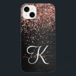 Monograma do Sparkle preto com brilho Dourado com<br><div class="desc">Personalize facilmente essa elegante design de capa de telefone com a moda de com brilho bonito de ouro rosa em um fundo metálico escovado preto.</div>