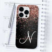 Monograma do Sparkle preto com brilho Dourado com