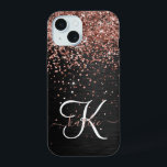 Monograma do Sparkle preto com brilho Dourado com<br><div class="desc">Personalize facilmente essa elegante design de capa de telefone com a moda de com brilho bonito de ouro rosa em um fundo metálico escovado preto.</div>