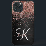 Monograma do Sparkle preto com brilho Dourado com<br><div class="desc">Personalize facilmente essa elegante design de capa de telefone com a moda de com brilho bonito de ouro rosa em um fundo metálico escovado preto.</div>