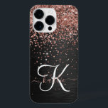 Monograma do Sparkle preto com brilho Dourado com<br><div class="desc">Personalize facilmente essa elegante design de capa de telefone com a moda de com brilho bonito de ouro rosa em um fundo metálico escovado preto.</div>