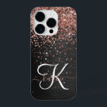 Monograma do Sparkle preto com brilho Dourado com<br><div class="desc">Personalize facilmente essa elegante design de capa de telefone com a moda de com brilho bonito de ouro rosa em um fundo metálico escovado preto.</div>