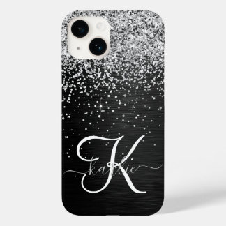 Monograma do Sparkle Preto com Glitter de Prata Pe