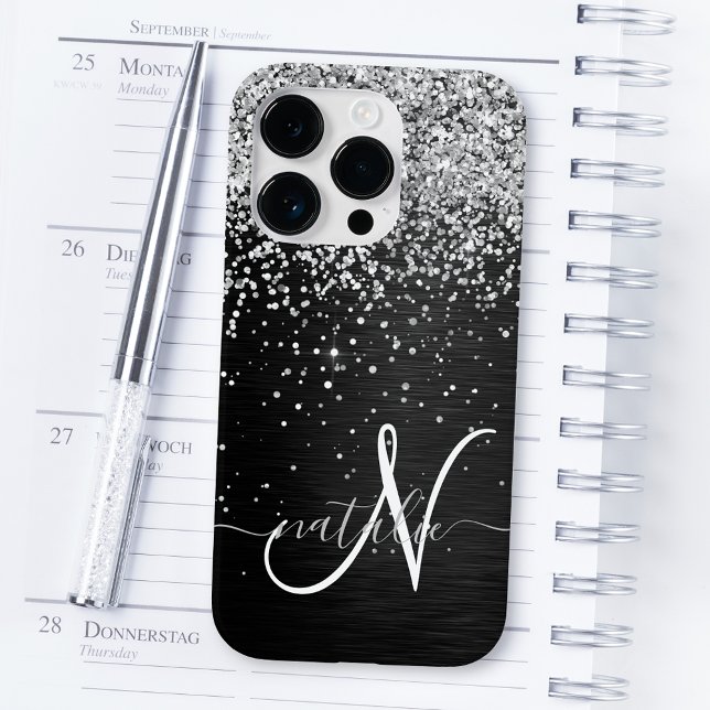 Monograma do Sparkle Preto com Glitter de Prata Pe (Criador carregado)