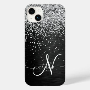 Monograma do Sparkle Preto com Glitter de Prata Pe