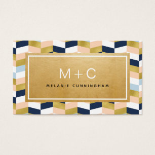 Monograma Dourado Chevron Herringbone Cartões de v