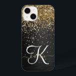 Monograma Dourado de brilho preto com brilho perso<br><div class="desc">Personalize facilmente esta elegante design de capa de telefone de de tendências que apresenta brilho bonito dourado brilhante num fundo metálico escovado preto.</div>