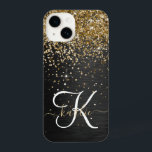 Monograma Dourado de brilho preto com brilho perso<br><div class="desc">Personalize facilmente esta elegante design de capa de telefone de de tendências que apresenta brilho bonito dourado brilhante num fundo metálico escovado preto.</div>