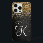 Monograma Dourado de brilho preto com brilho perso<br><div class="desc">Personalize facilmente esta elegante design de capa de telefone de de tendências que apresenta brilho bonito dourado brilhante num fundo metálico escovado preto.</div>