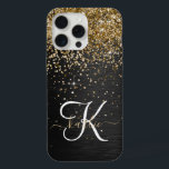 Monograma Dourado de brilho preto com brilho perso<br><div class="desc">Personalize facilmente esta elegante design de capa de telefone de de tendências que apresenta brilho bonito dourado brilhante num fundo metálico escovado preto.</div>