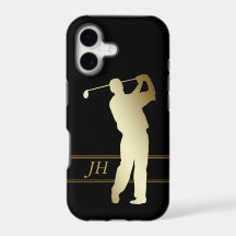 Monograma Dourado de Golfer Silhout