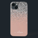 Monograma Dourado de Lata Rosa Rosa Rosa Rosa Esbr<br><div class="desc">Rosa Dourado - Faísca rosa e faísca prateada e esfregando o nome do monograma de metal escovado com brilho e o telefone inicial. Isto faz o doce e perfeito aniversário de 16 anos, casamento, chá de panela, aniversário, chá de fraldas ou festa de solteira presente para alguém que ama luxo...</div>