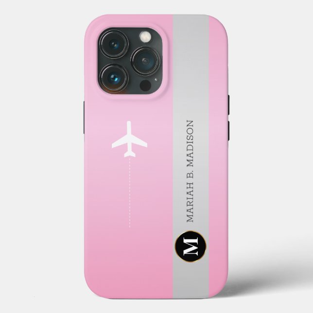 Monograma Dourado de metal cor-de-rosa com avião E (Verso)